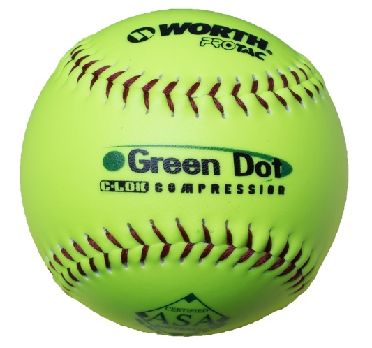 Worth Green Dot (AHD11SY) ASA Approved Synthetic 11" Softball (.52 C.O.R)