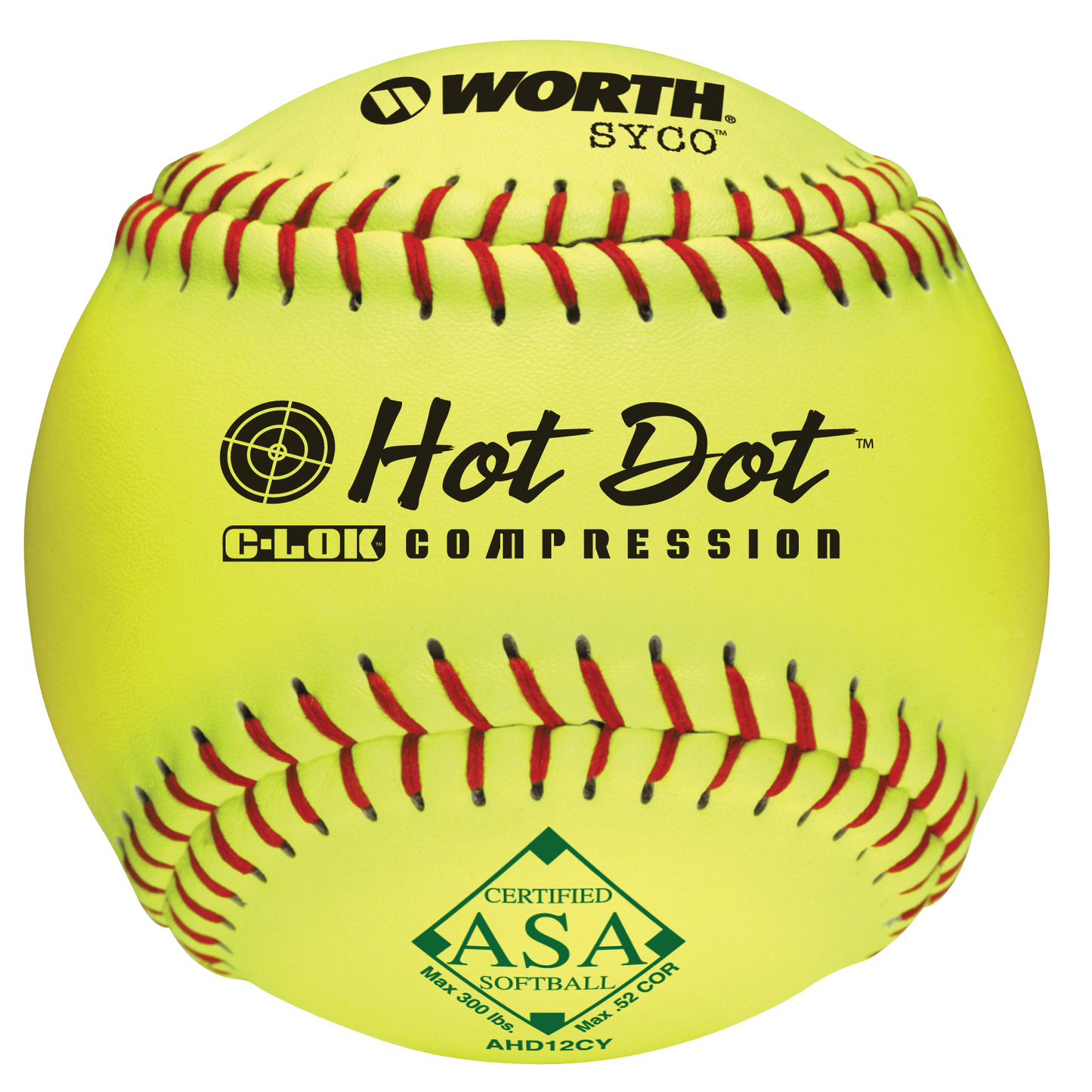 Worth Hot Dot (AHD12CY) ASA Approved Leather 12" Softball