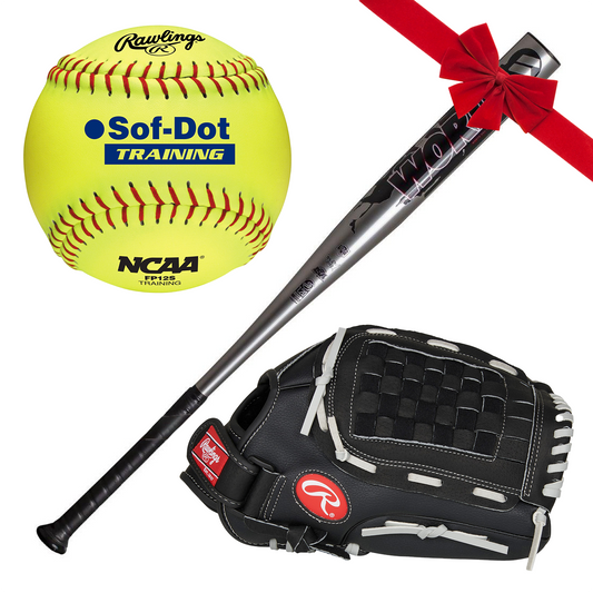 Rawlings 12" Recreational Glove, Worth Bat & Ball Gift Bundle